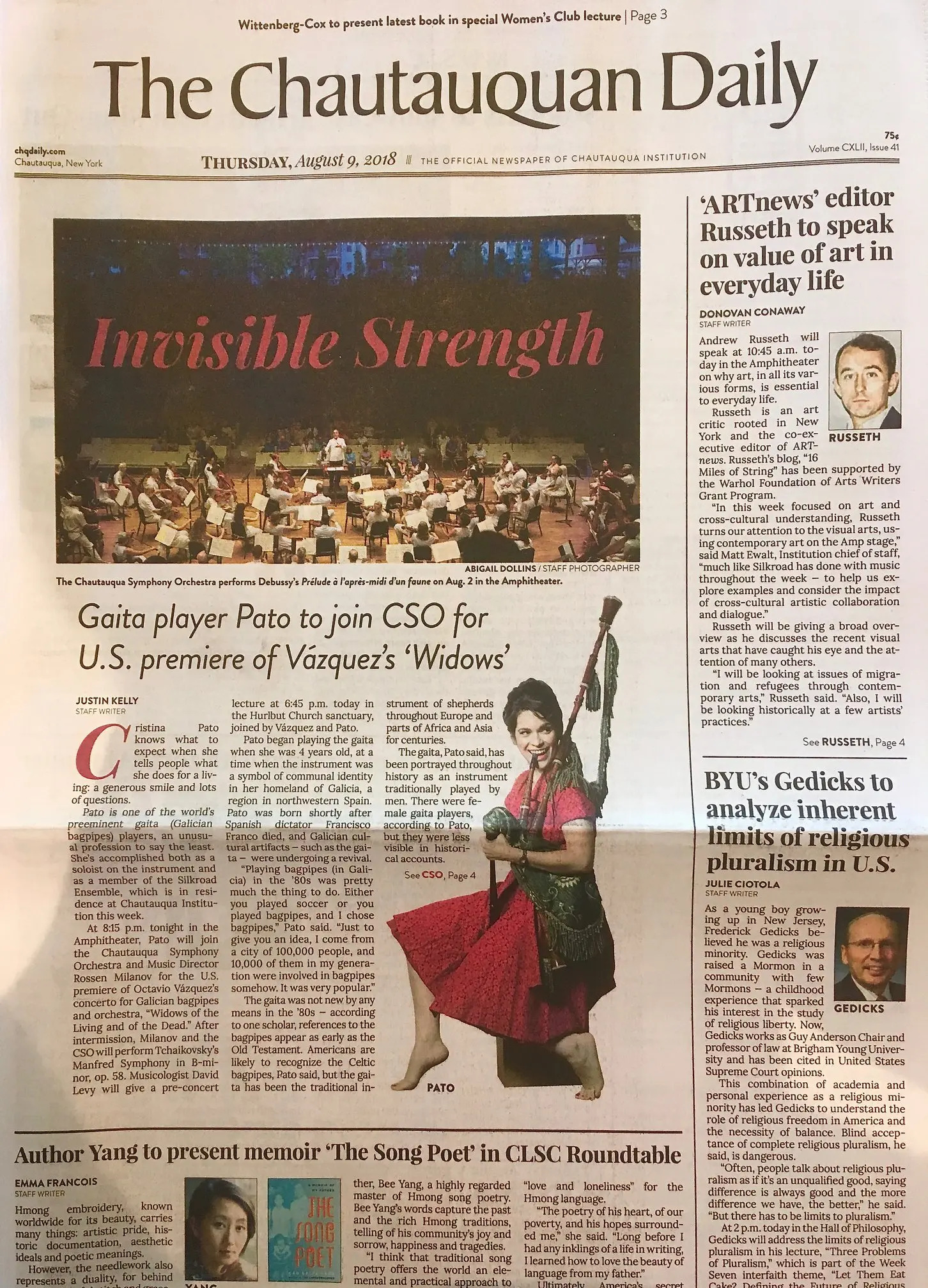 The Chautauquan Daily front page about the United States premiere of Widows
