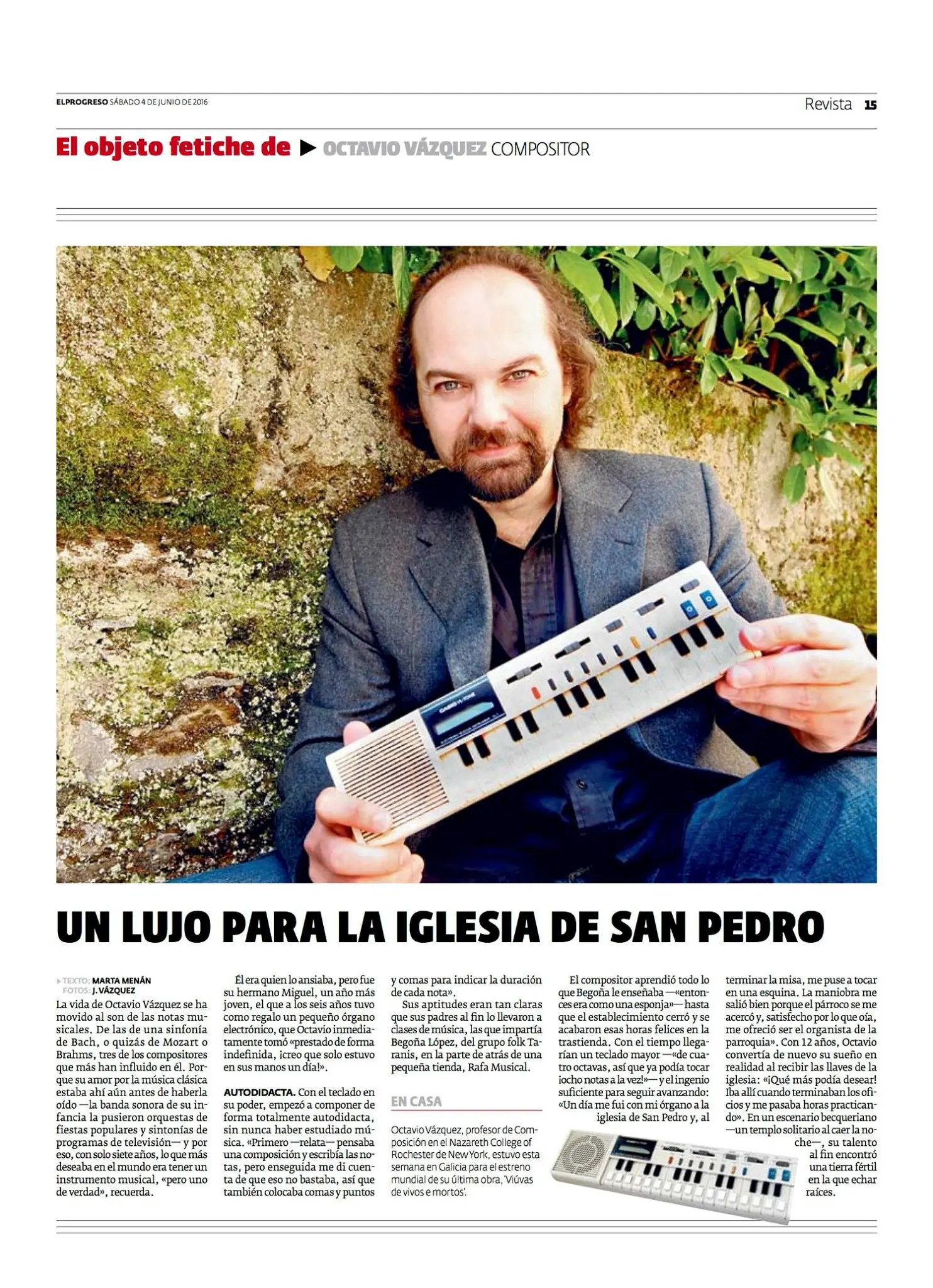 El Progreso profile of Octavio Vazquez holding his childhood electronic keyboard