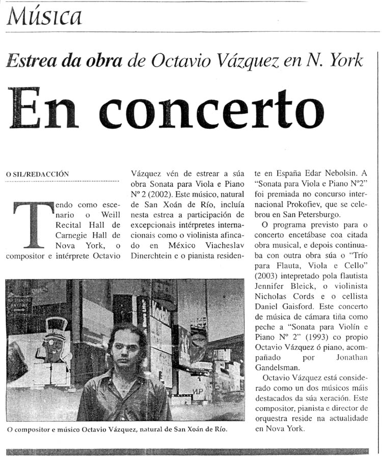 O SIL announcement of an Octavio Vázquez concert in New York